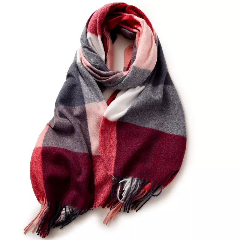 Plaid fringe wrap scarf classic style