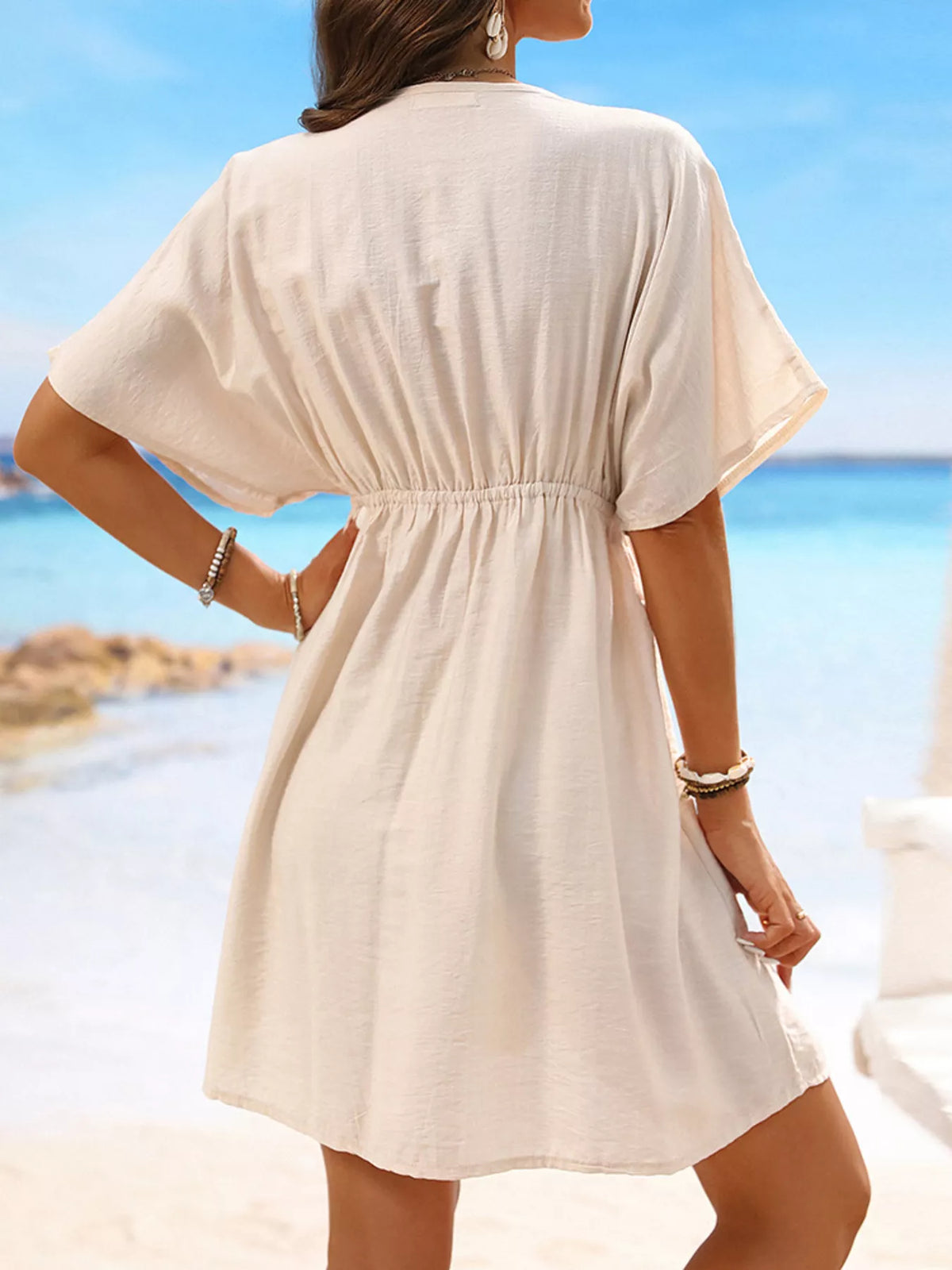 Lace Trim V Neck Cover Up Dress styled look