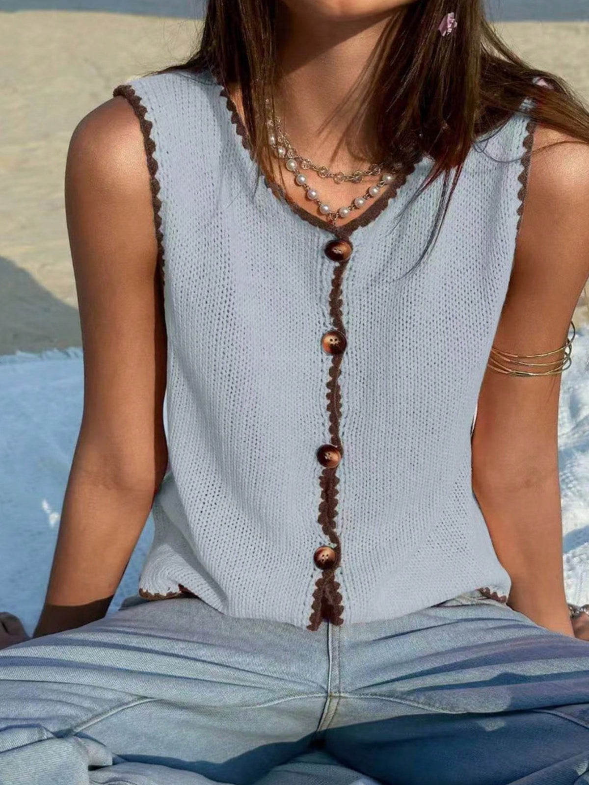 Cropped Button Down Sweater Vest, view 10