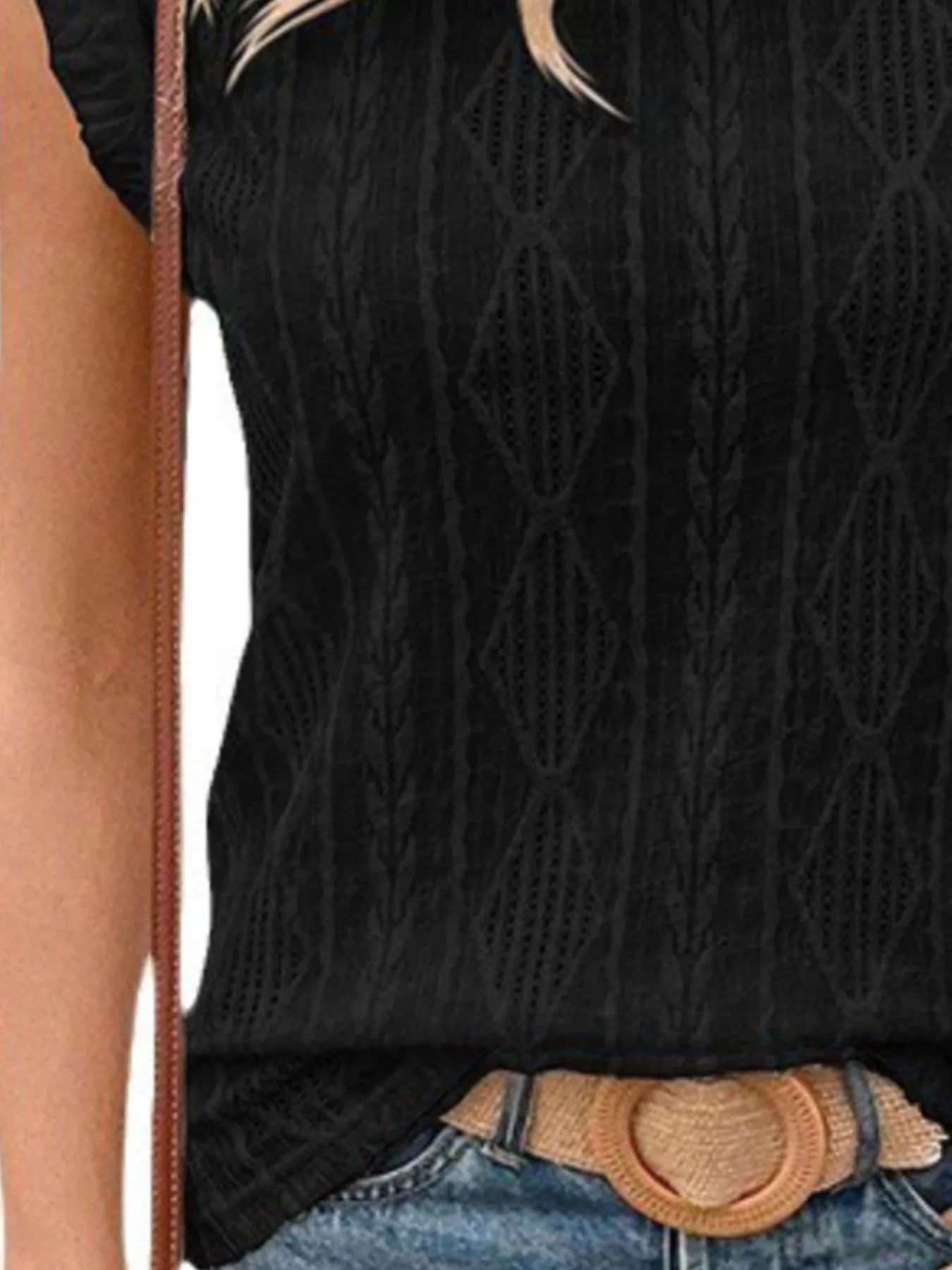 Openwork Round Neck Top - Fashorio