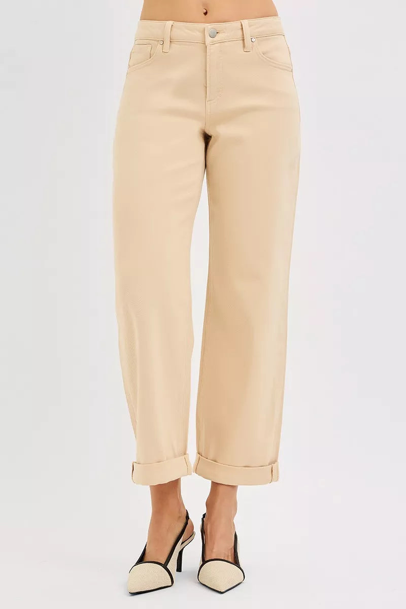 Cuffed ankle detail on buttermilk jeans