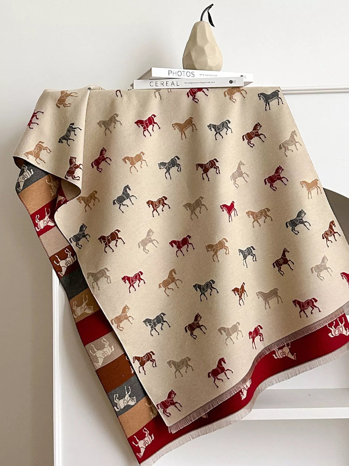 Lightweight printed womens scarf styled at the neck