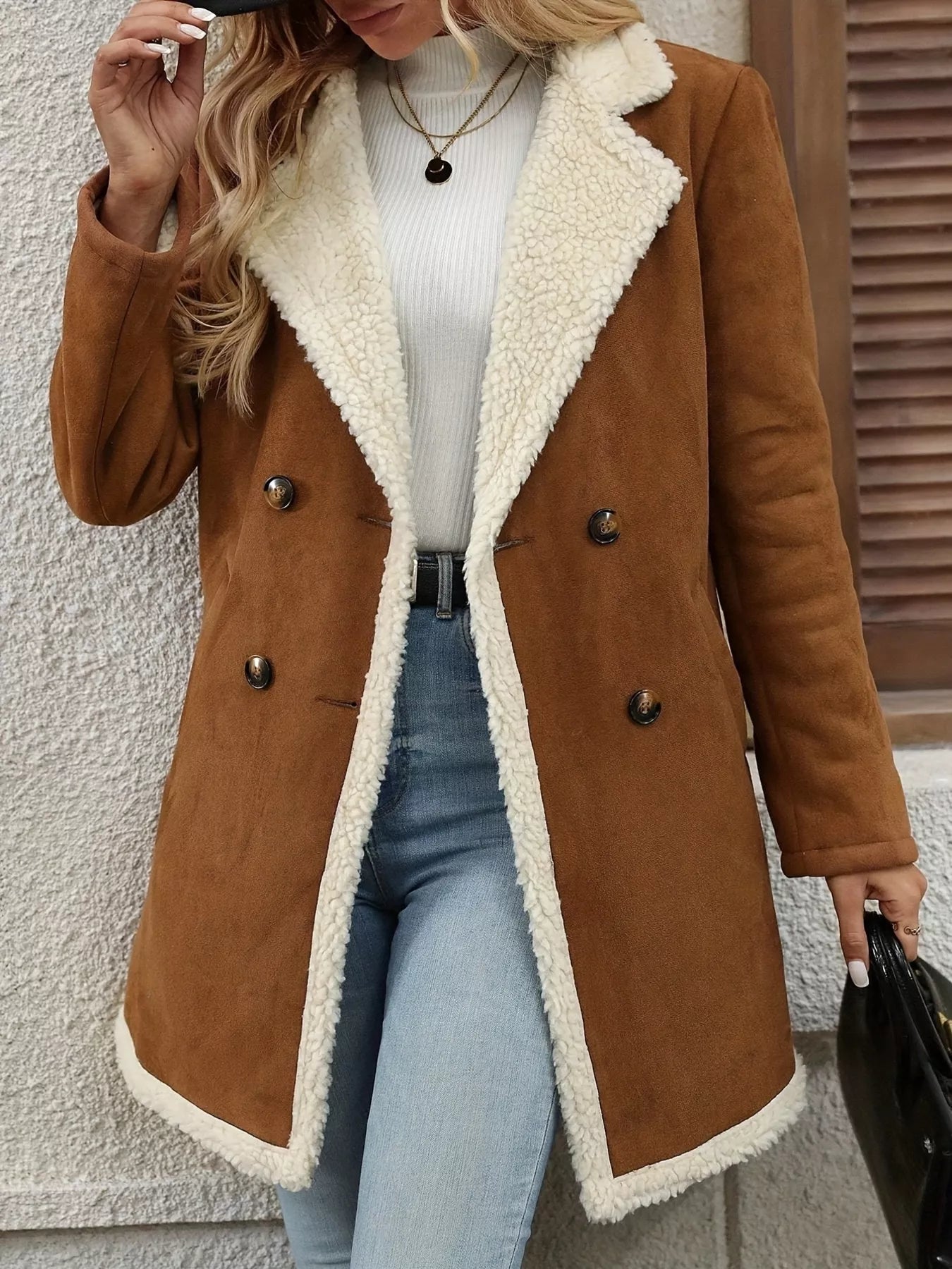 Women’s Sherpa Lined Button Up Jacket with Pockets - Fashorio