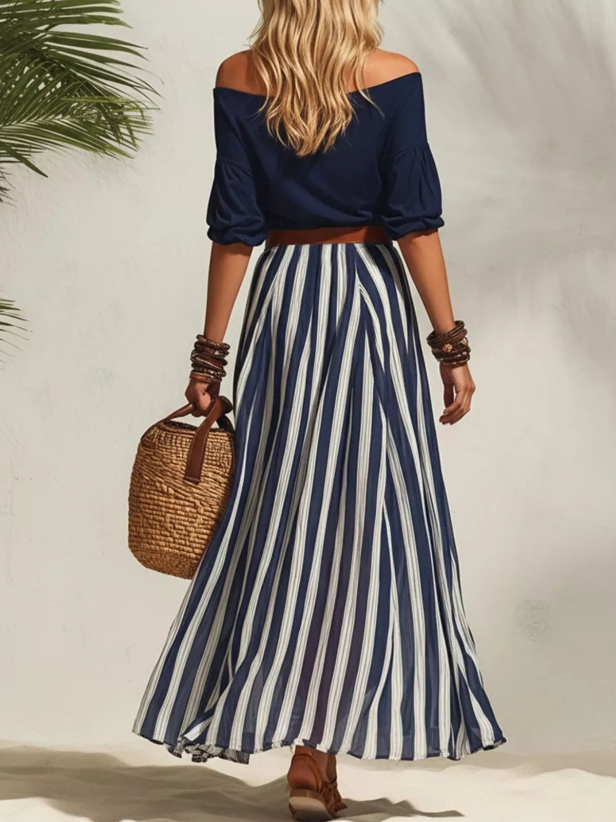 Womens coordinated striped maxi two piece set