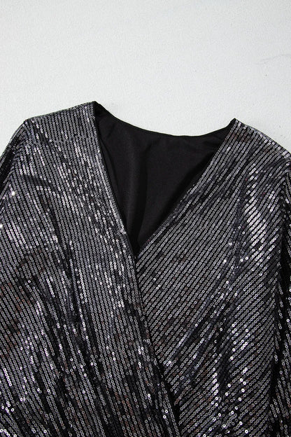 Sequin Surplice Long Sleeve Bodysuit - Fashorio