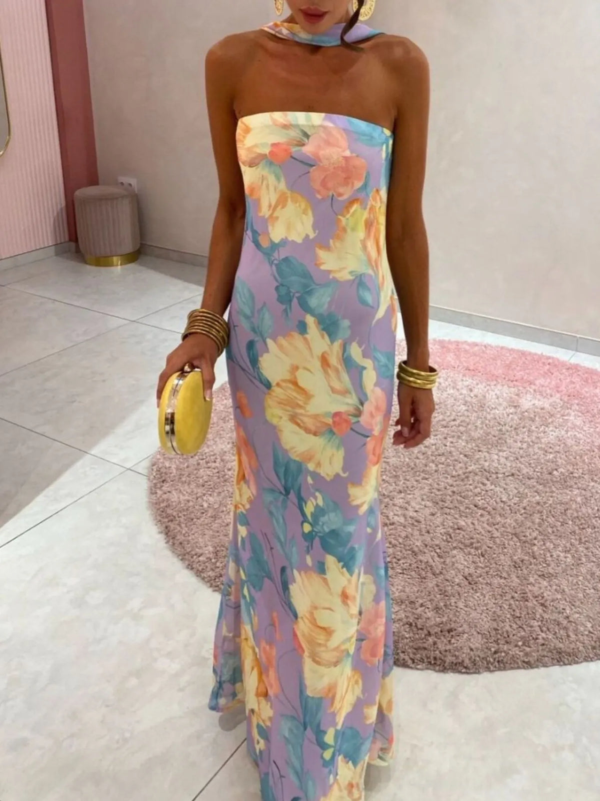 Printed tube maxi dress view 30