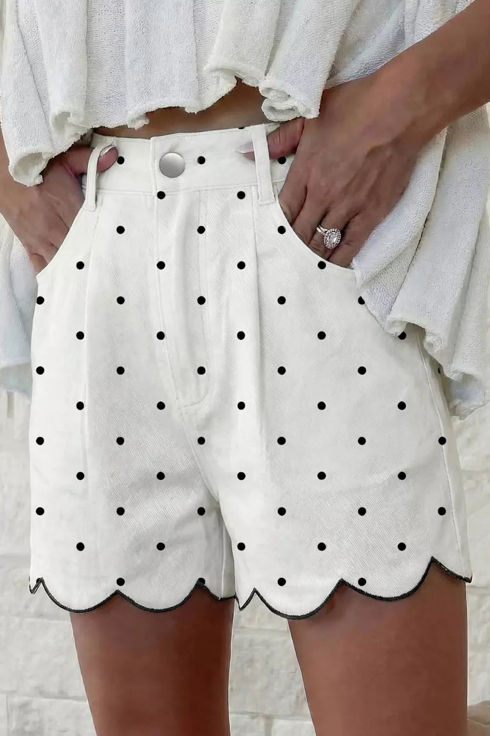 Cotton polka dot shorts side view