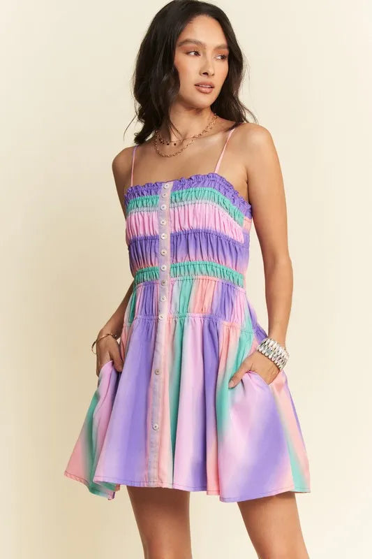 Ombre Print Button Up Dress in Purple