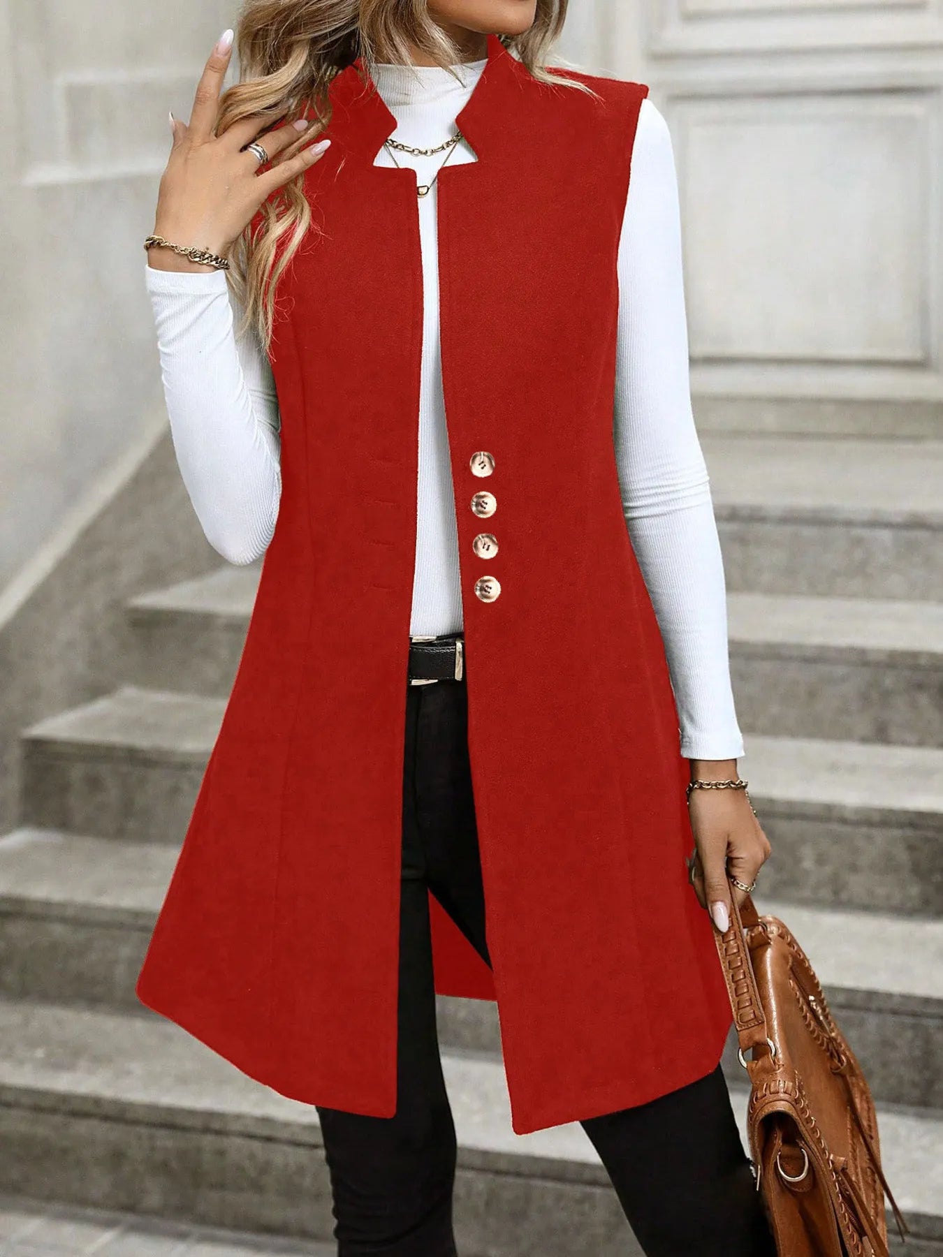 Button Up Longline Vest Coat - Fashorio