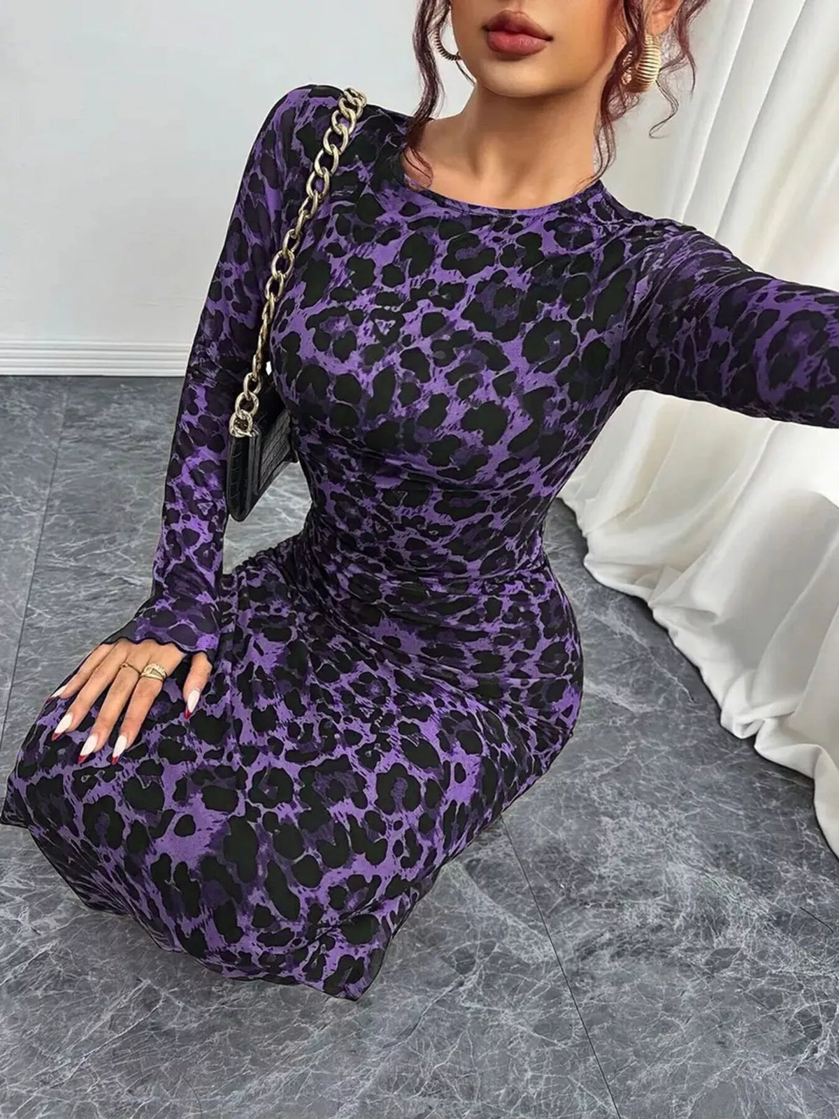 Leopard ruched bodycon maxi dress view 12