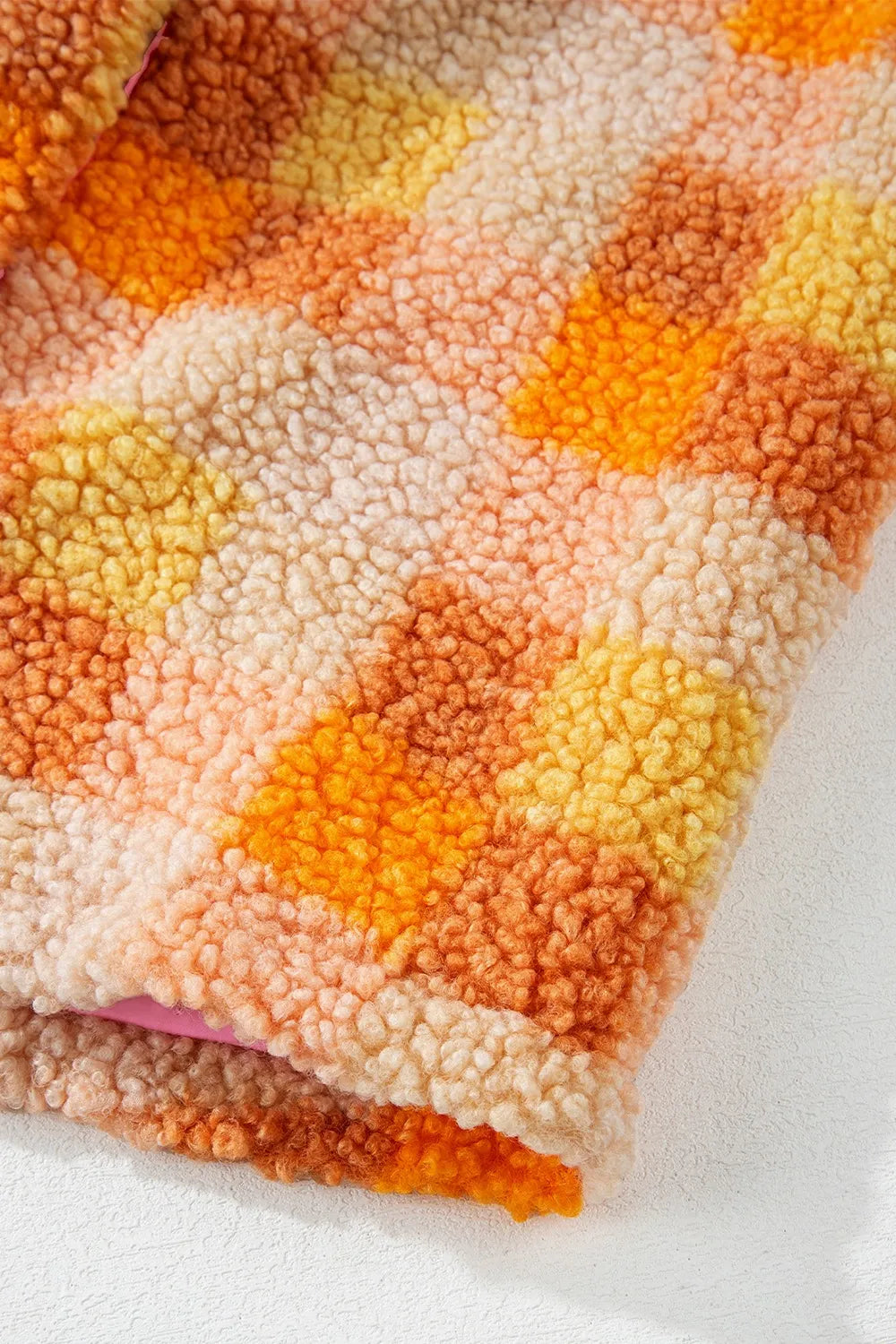 Checkered Sherpa Hooded Jacket in Tangerine view 10