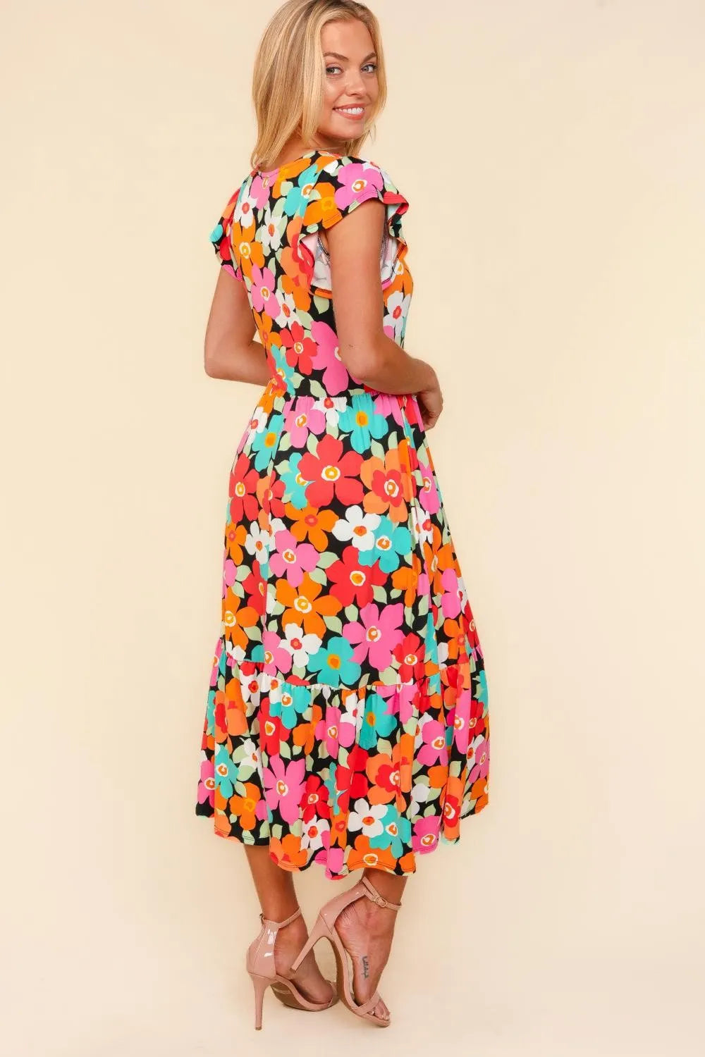 Floral Midi Dress with Side Pockets back view