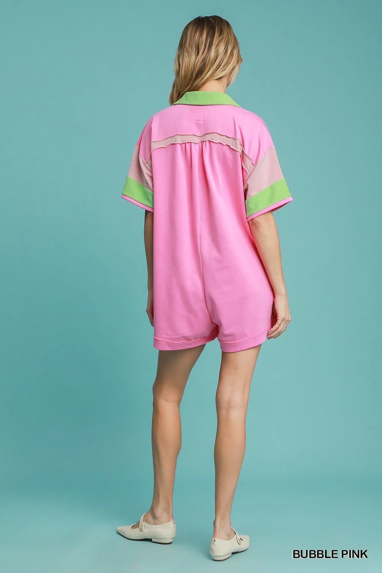 Umgee Contrast Trim Button Front Romper - Fashorio