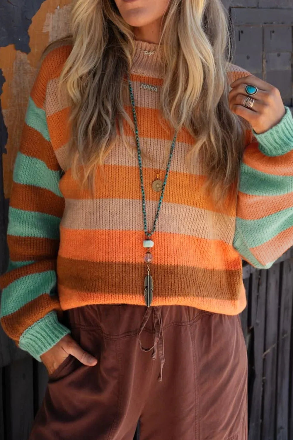 Striped Rainbow Long Sleeve Sweater - Fashorio