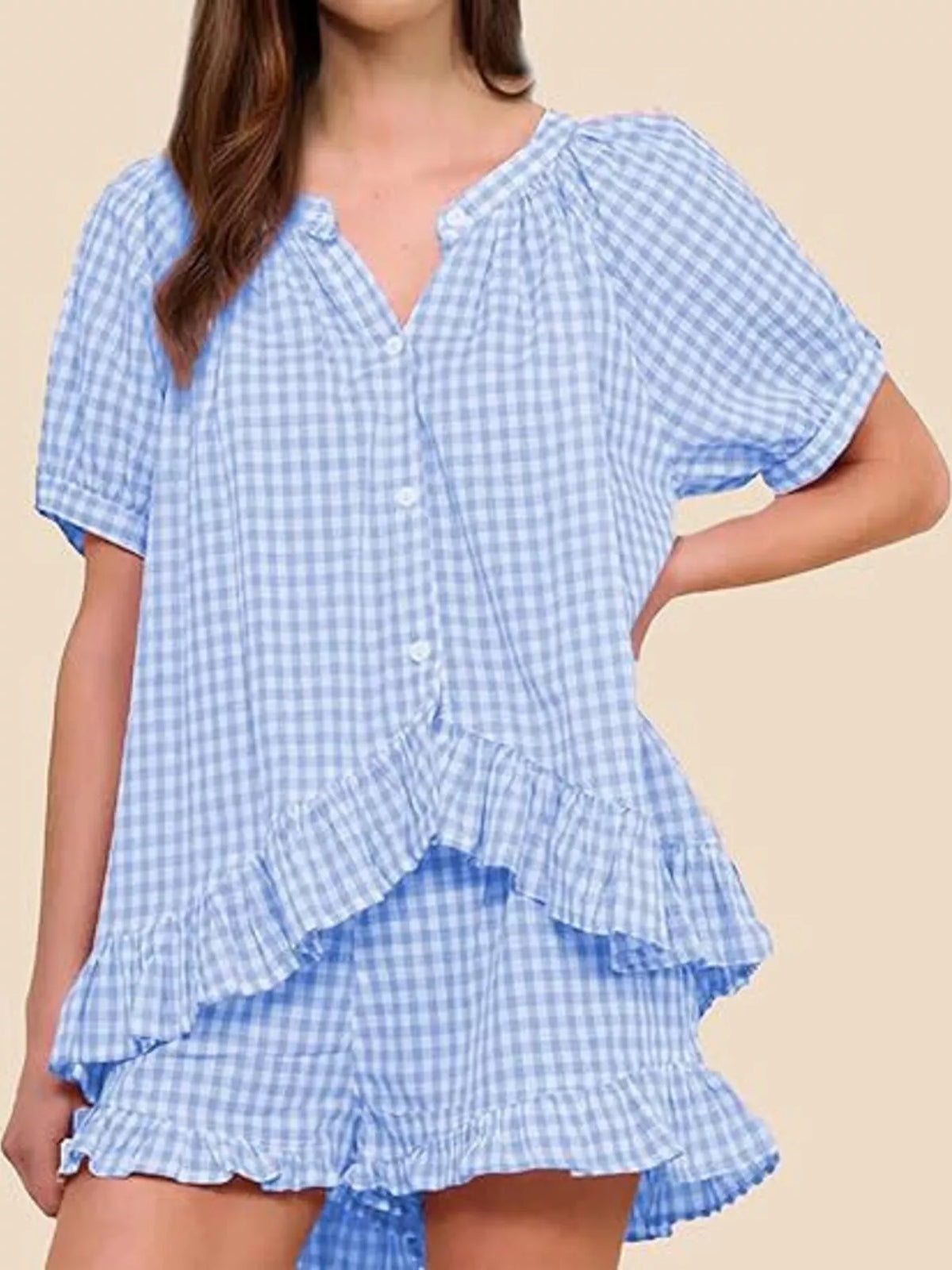 Gingham top and matching shorts full outfit styled
