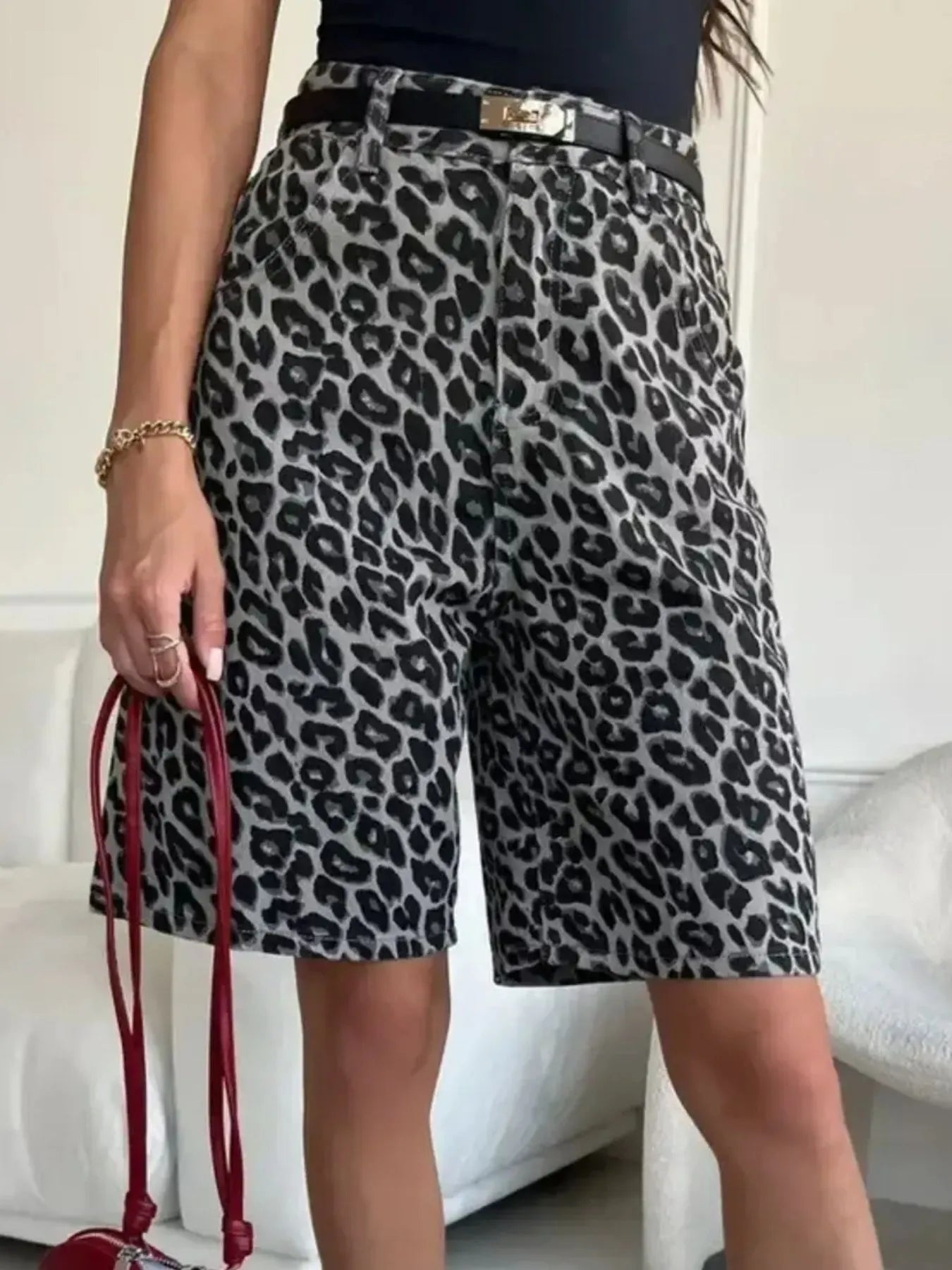 Leopard Print High-Waisted Casual Shorts - Fashorio