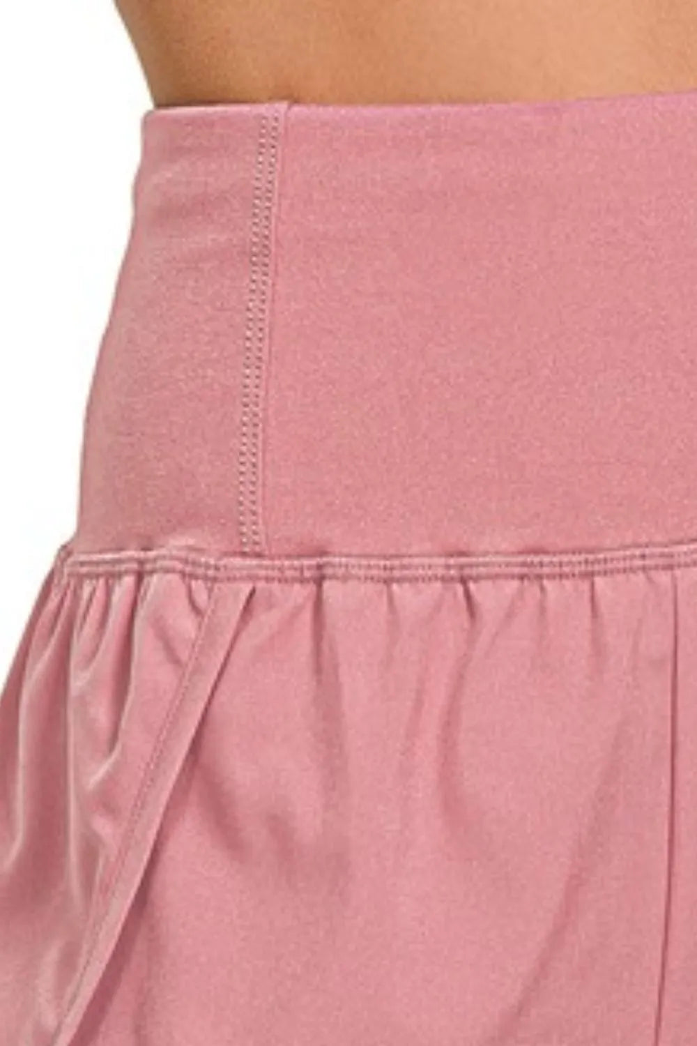 Zenana high waist zip pocket running shorts back view