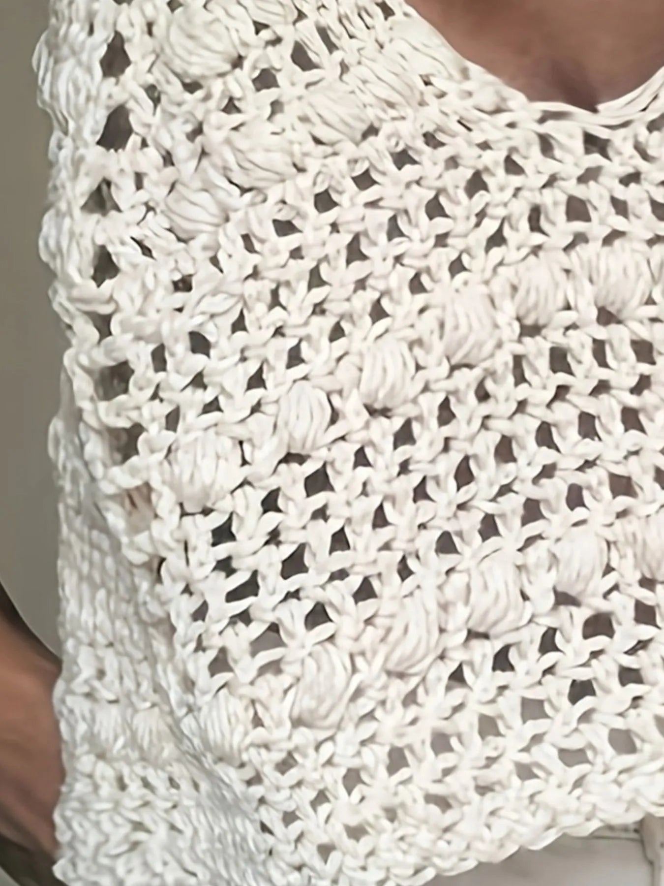 Crochet Knit V-Neck Sweater Vest - Fashorio