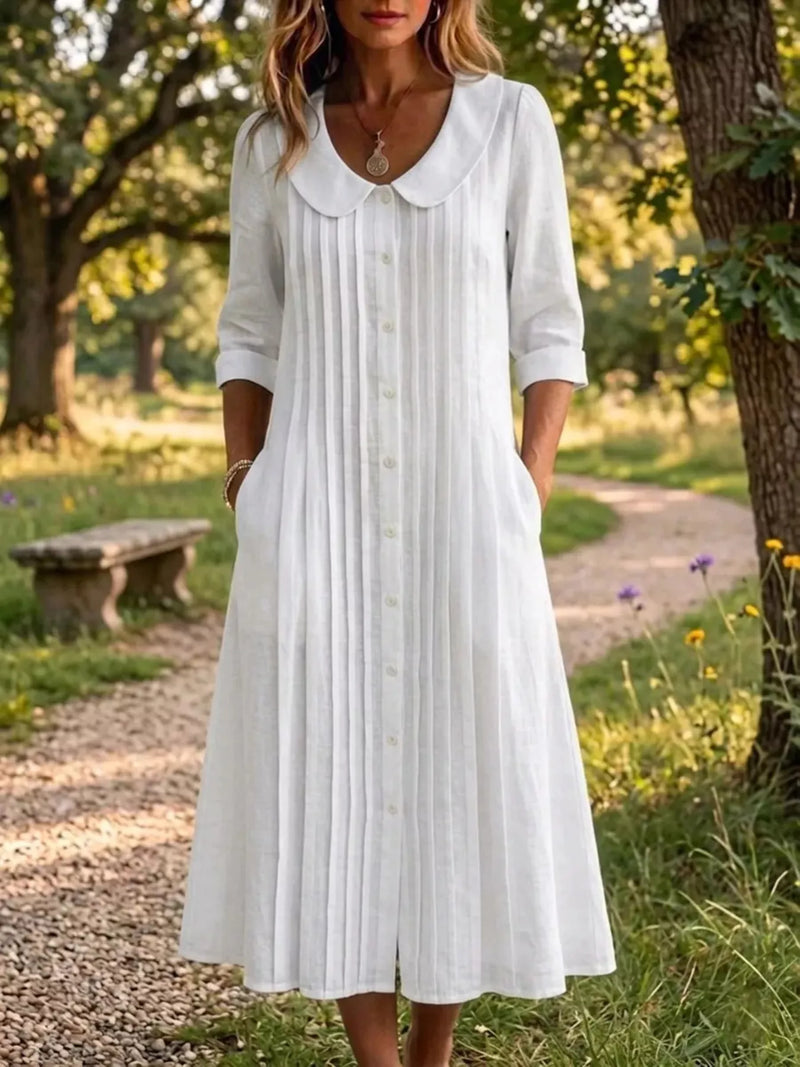 Pure Craft peter pan collar button down maxi dress front view