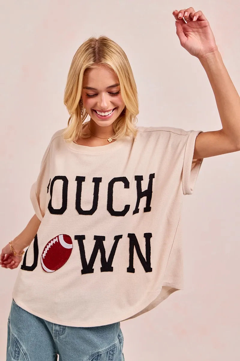 BiBi Game Day Touchdown Letter Patches Waffle Short Top - Fashorio