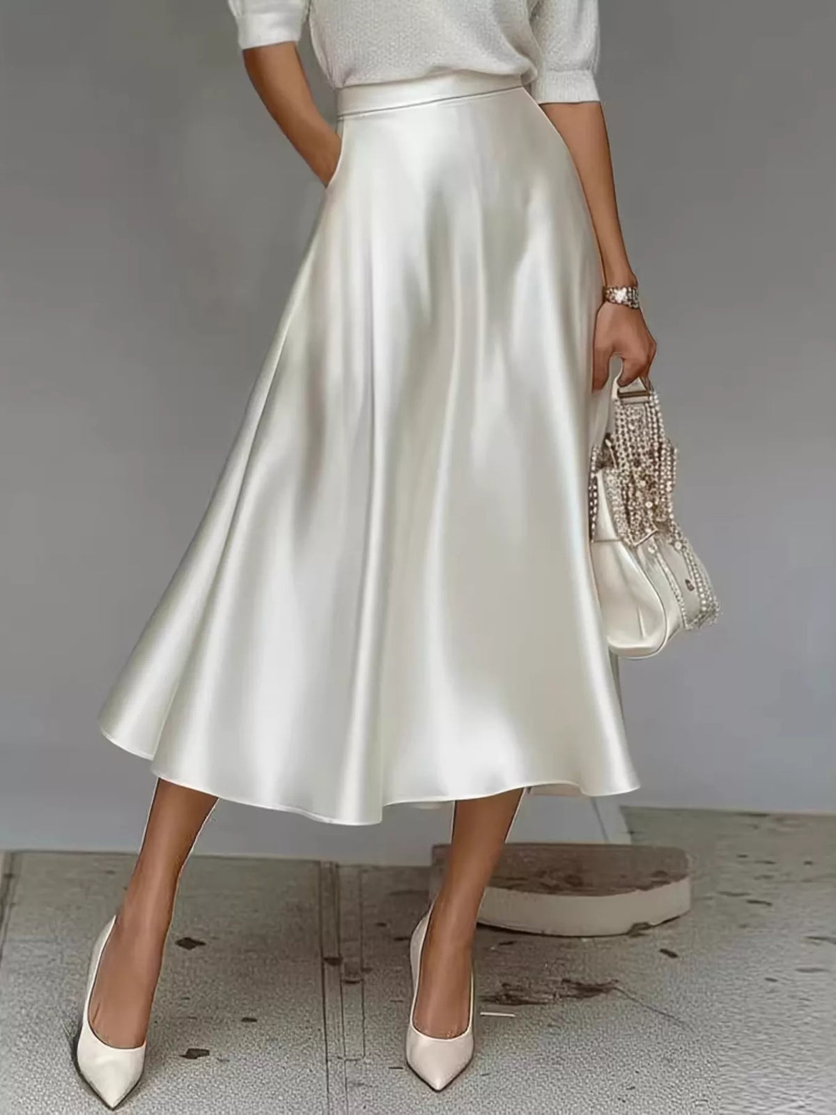 Satin midi skirt back view