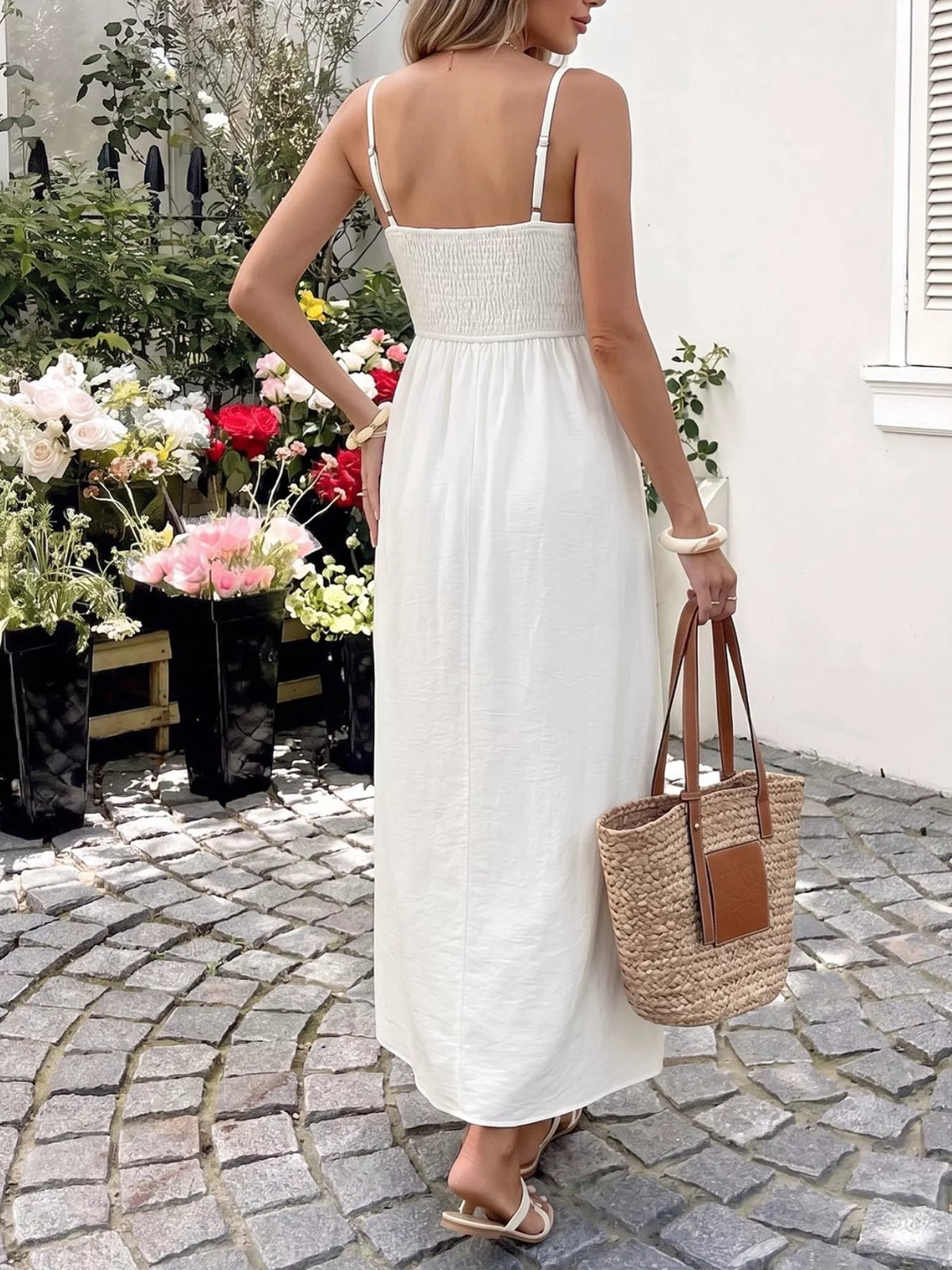 White lace maxi dress cutout detail