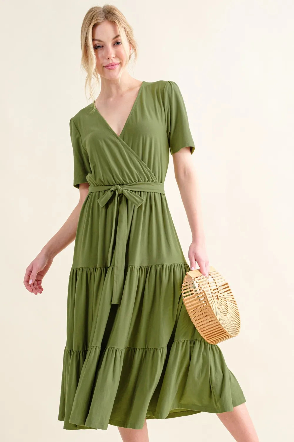 Soft Short Sleeve Tiered Midi Dress styled look