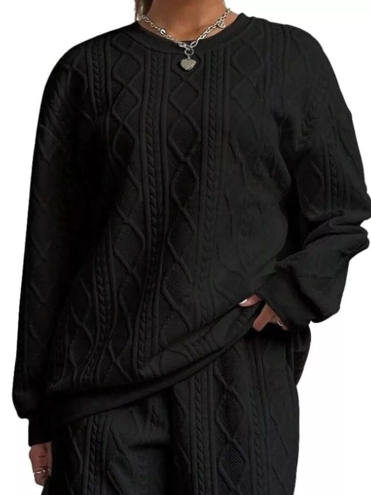 Texture Round Neck Top and Pants Set, view 18