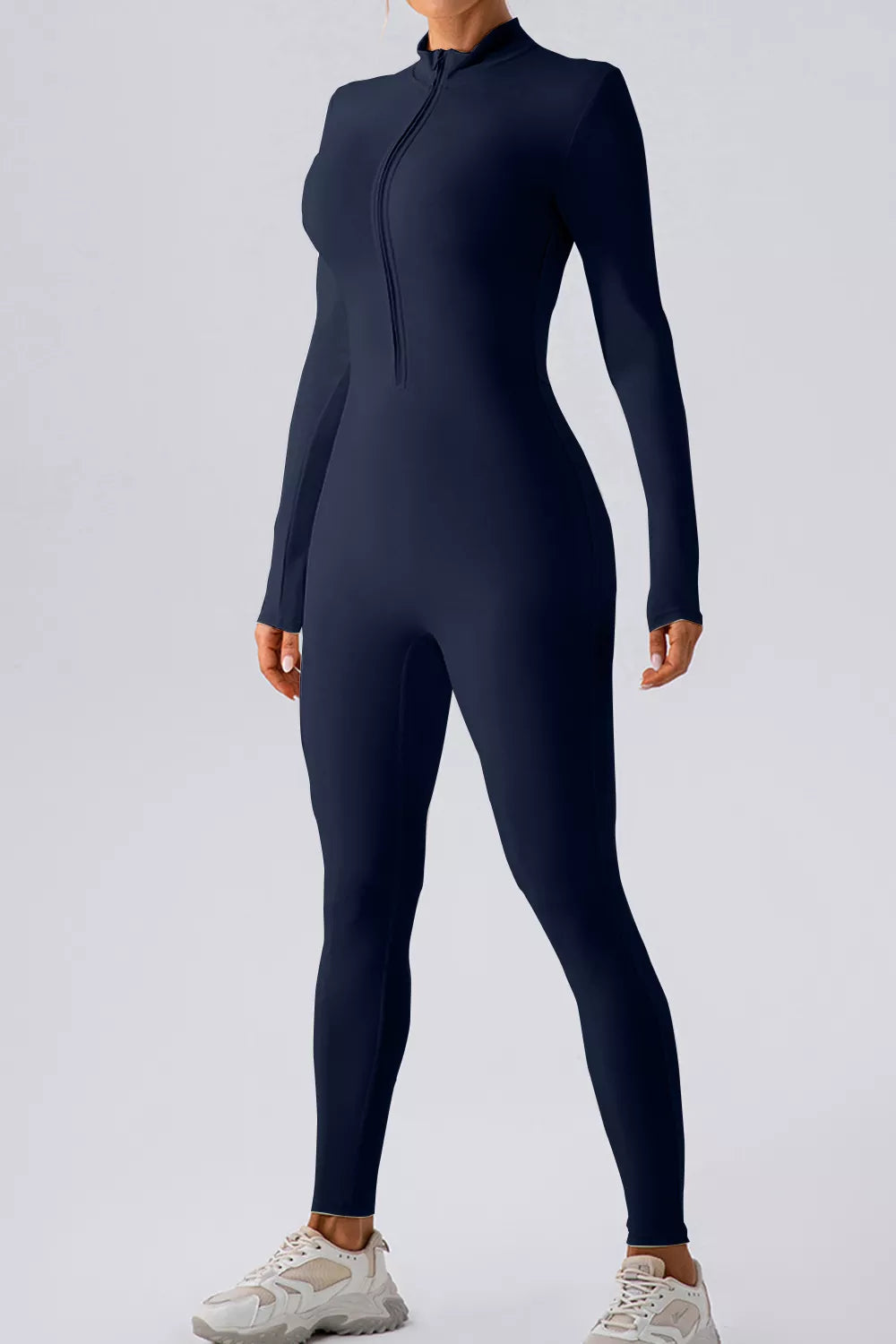 Half zip mock neck active jumpsuit side view