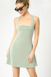 Umgee Crisscross Square Neck Active Dress Sage - Fashorio