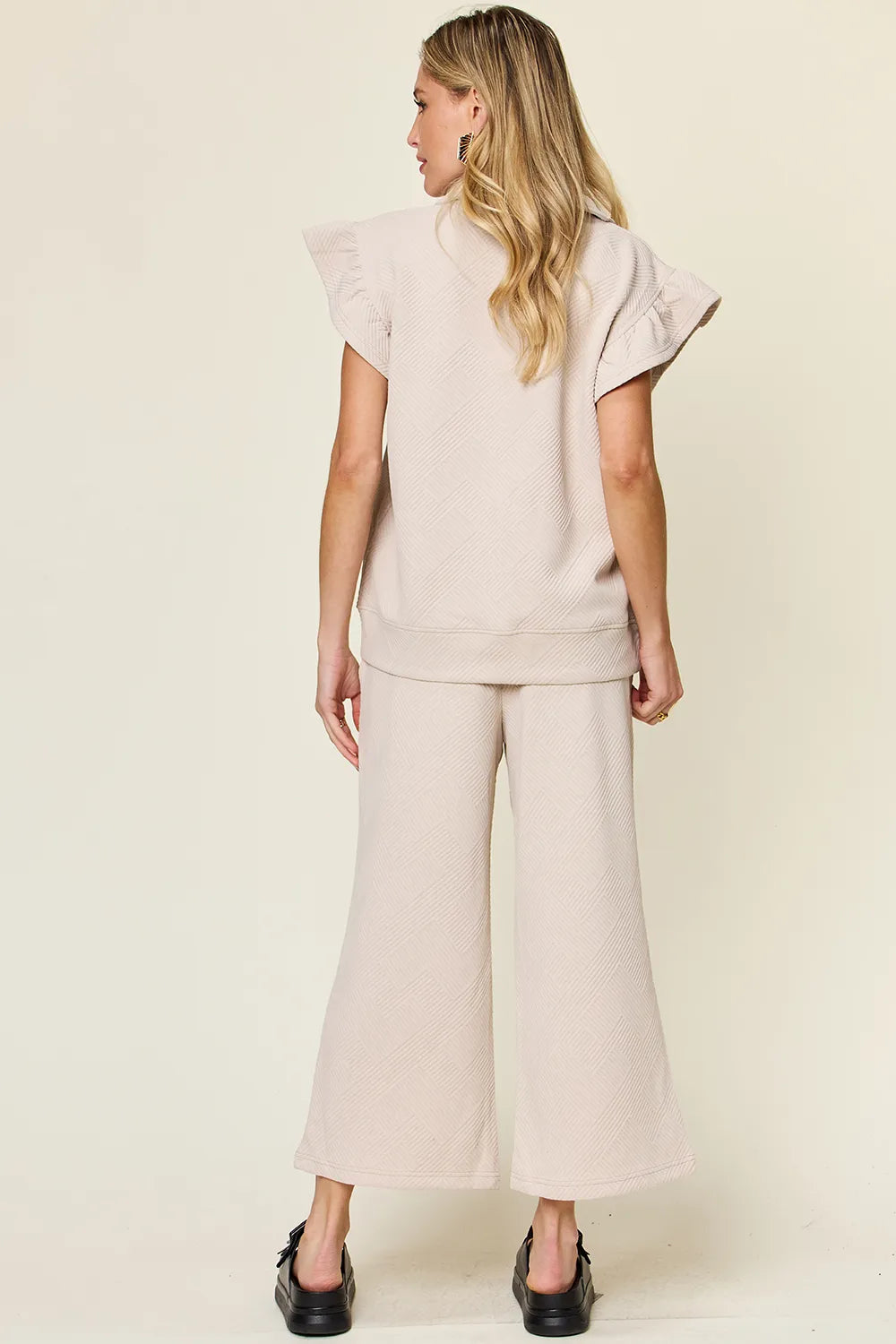 Double Take Ruffle Top and Wide Leg Pants Set, view 33