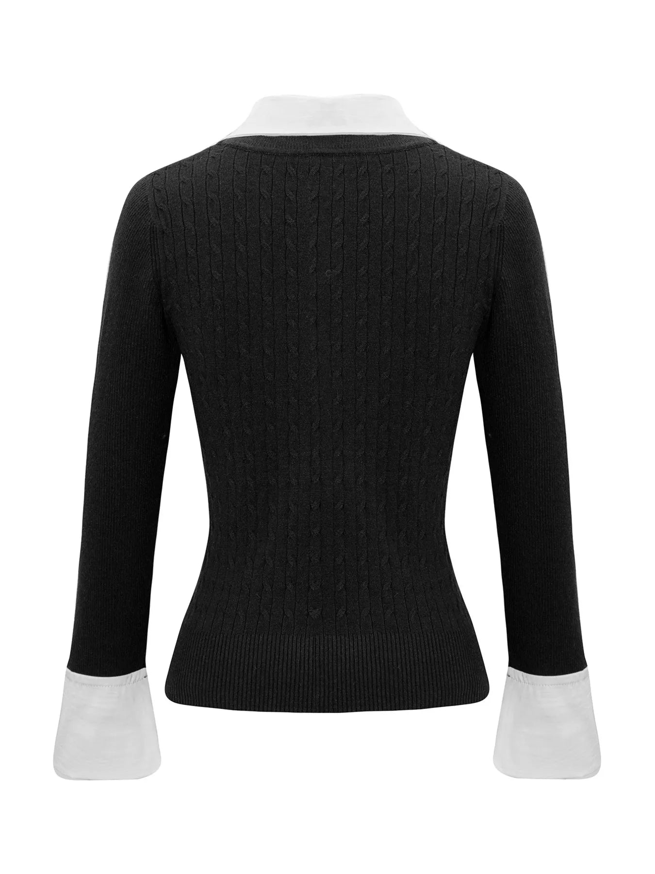 Collared Neck Cable Knit Sweater with Layering Style - Fashorio