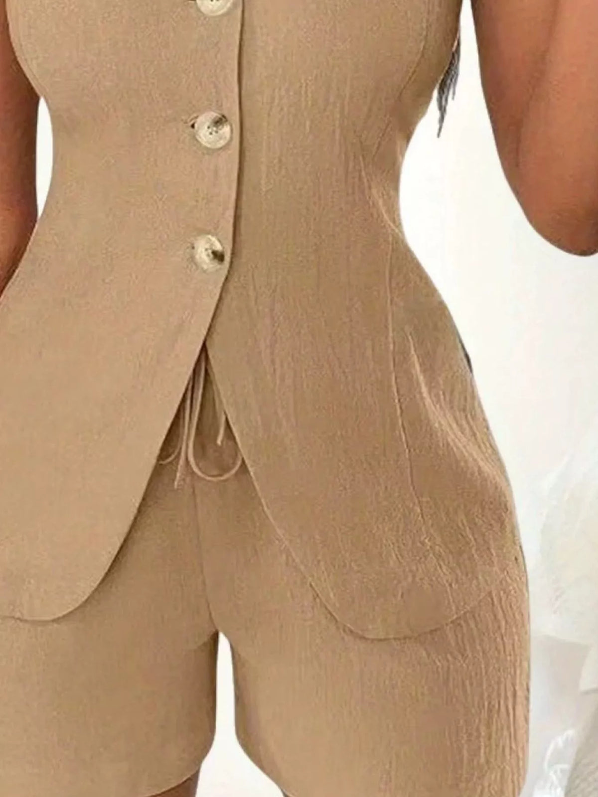 Sleeveless Button Down Vest and Shorts Set, view 24