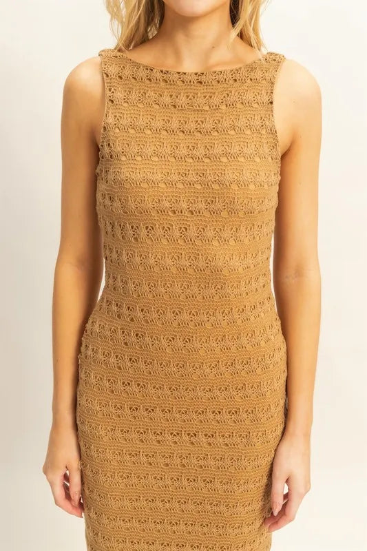 Sleeveless crochet maxi dress full length