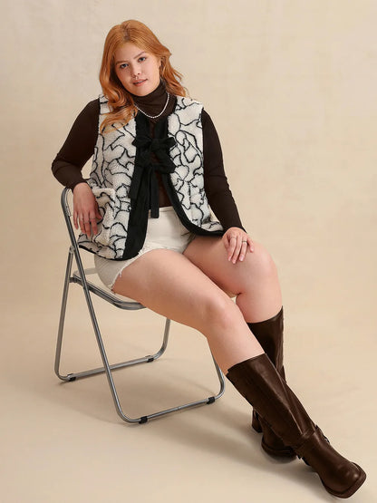 Plus Size Tied Sherpa Vest Coat with Pockets - Fashorio