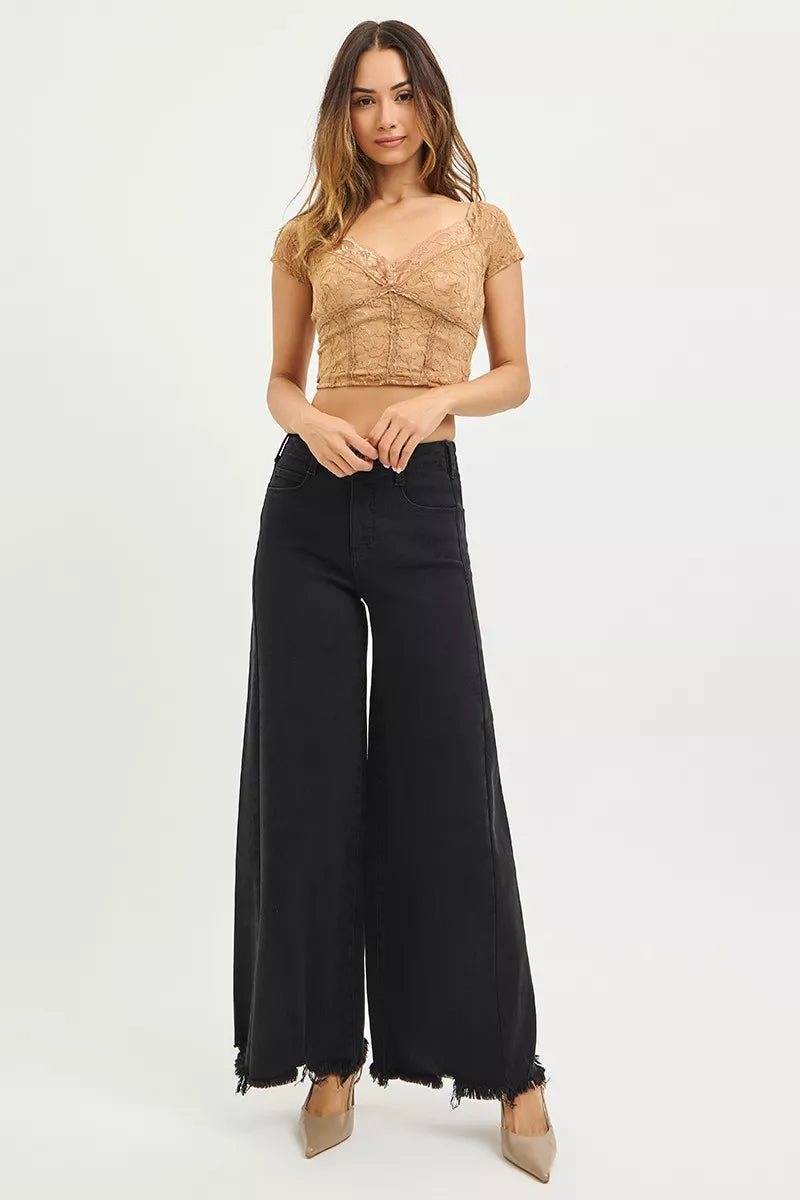RISEN womens black palazzo jeans styled outfit