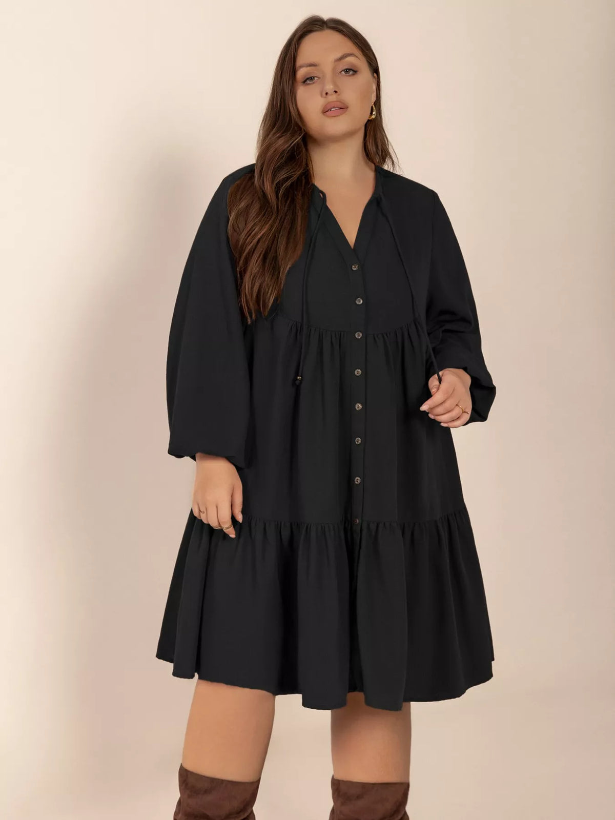 Black balloon sleeve dress full length