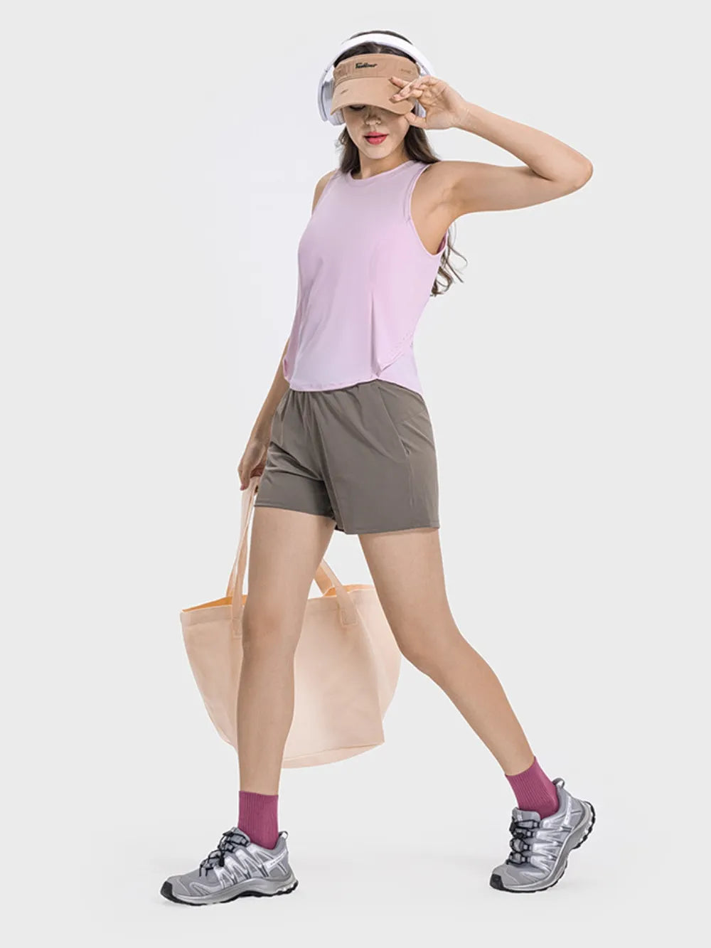 Round Neck Active Tank on model