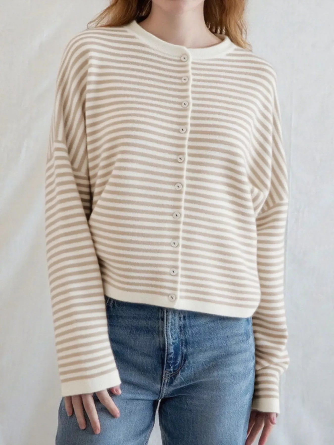 Striped Button Front Long Sleeve Cardigan - Fashorio