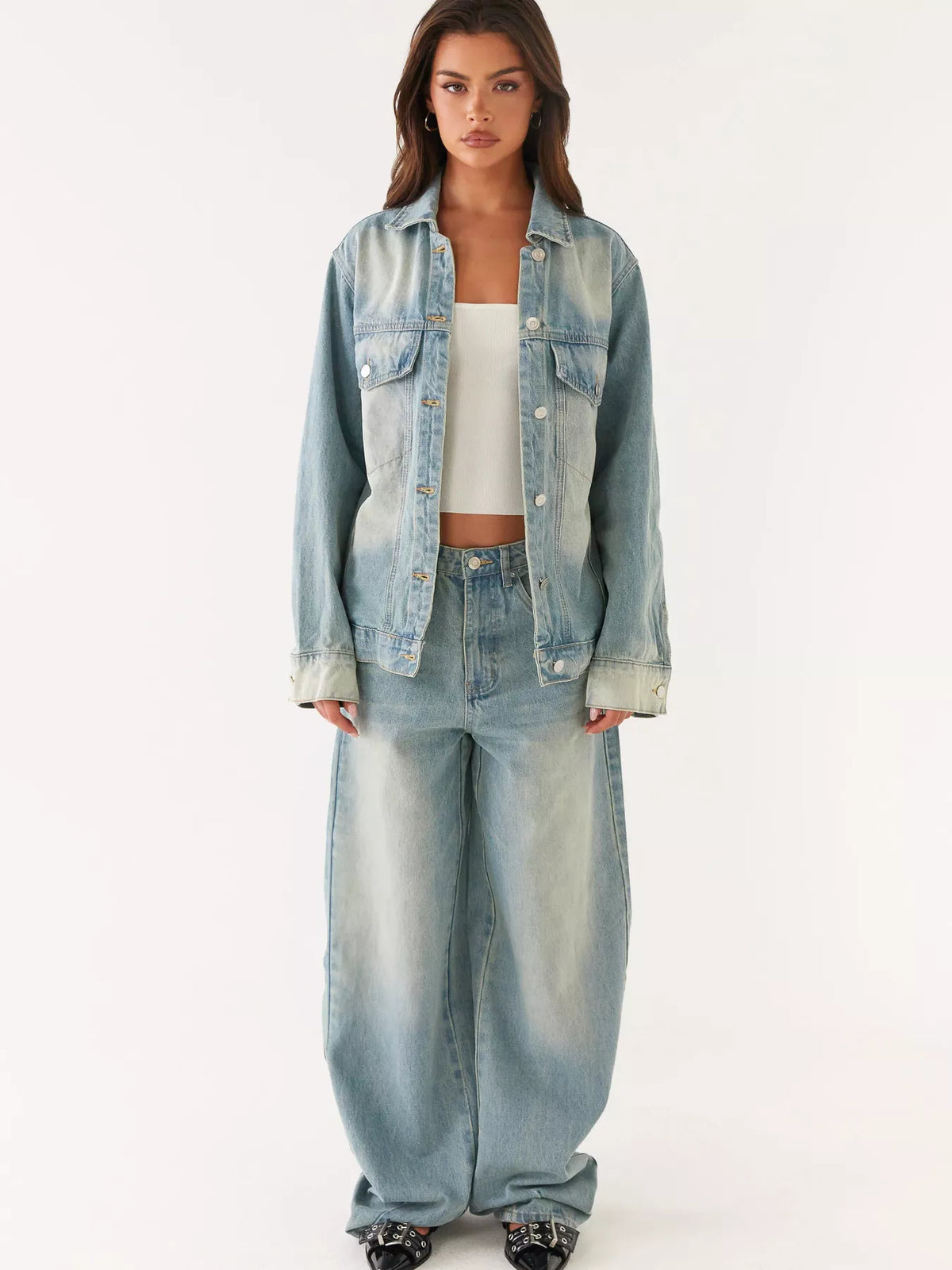 Double denim two piece set side view