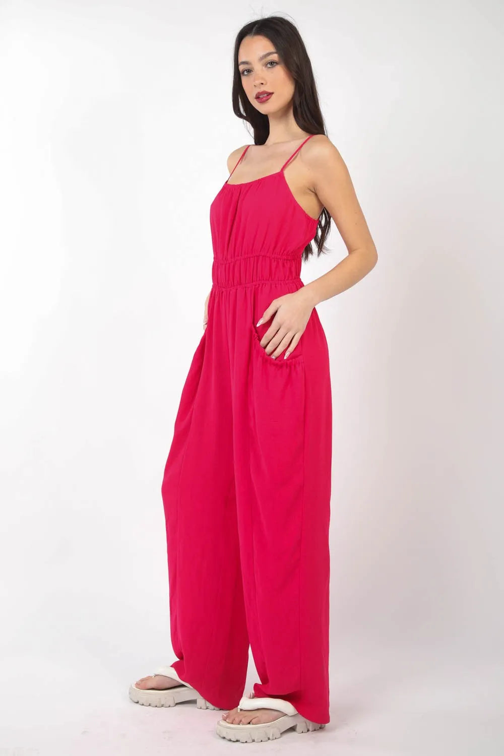Pintuck Detail Woven Sleeveless Jumpsuit side view