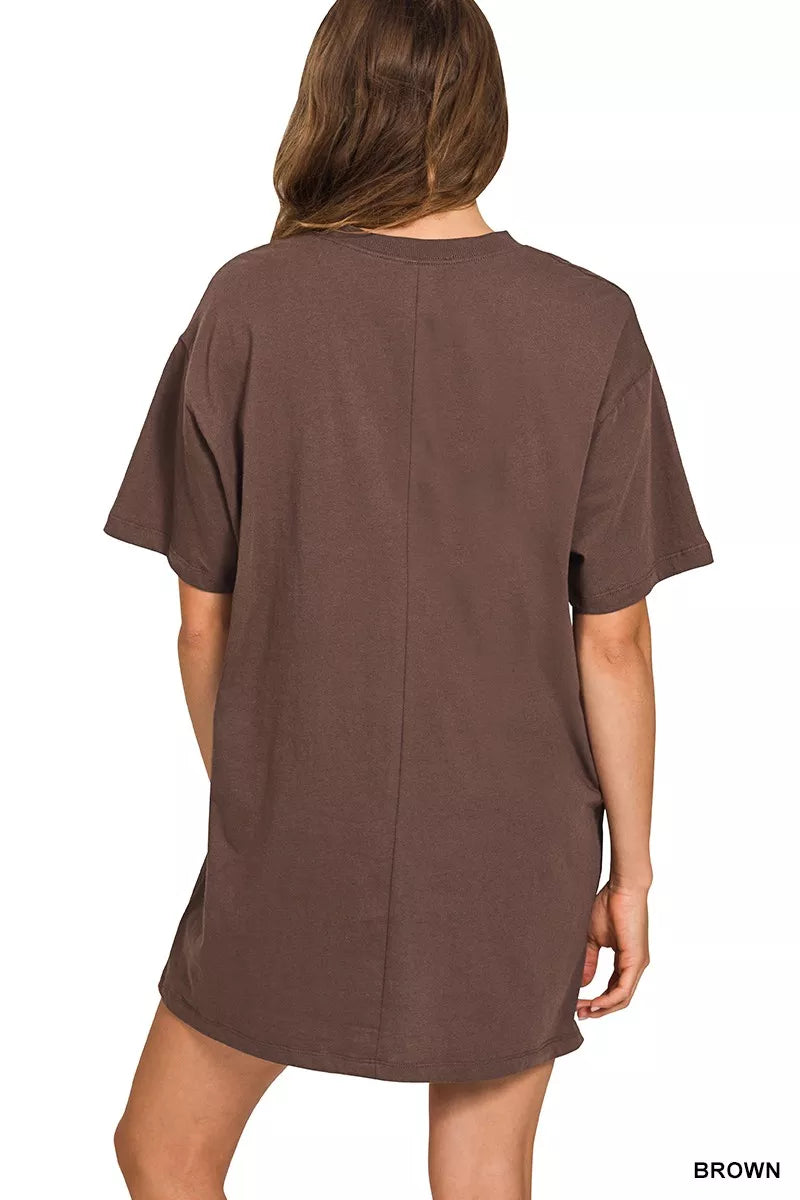 Short Sleeve Tee Mini Dress in Brown side view
