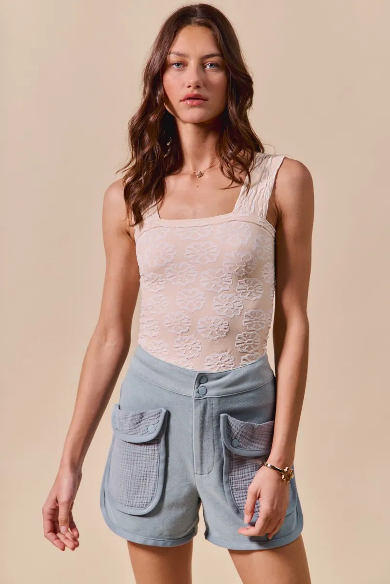 SO ME Mineral Washed Terry High Rise Cargo Shorts - Fashorio