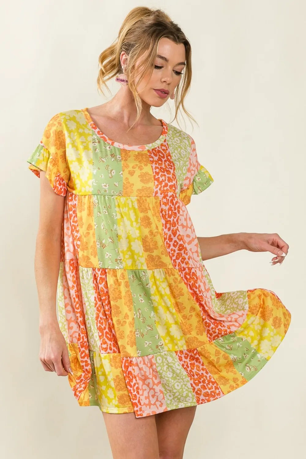 Leopard Print Tiered Dress in Orange side view