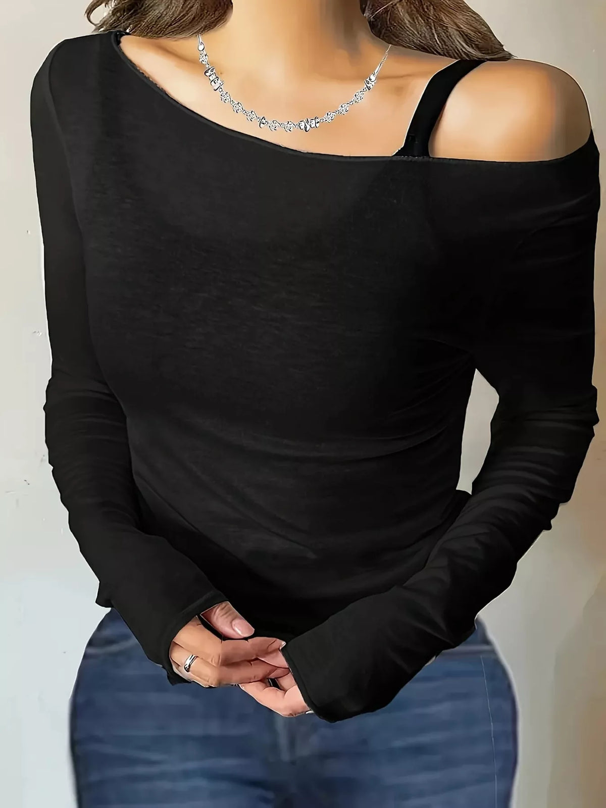 Sheer mesh long sleeve top close up view