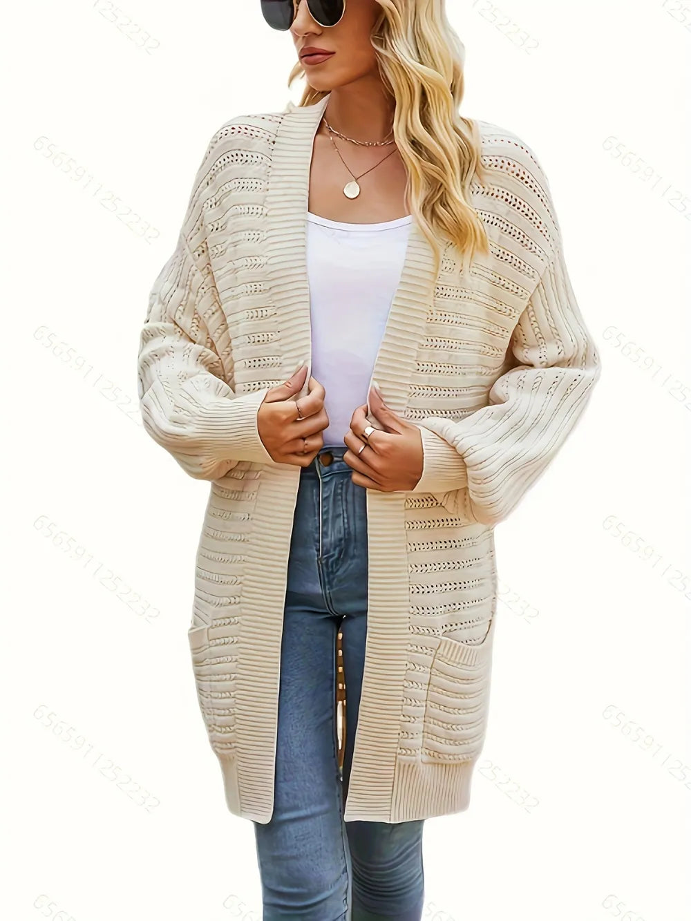 Open Front Sweater Cardigan with Pockets - Fashorio