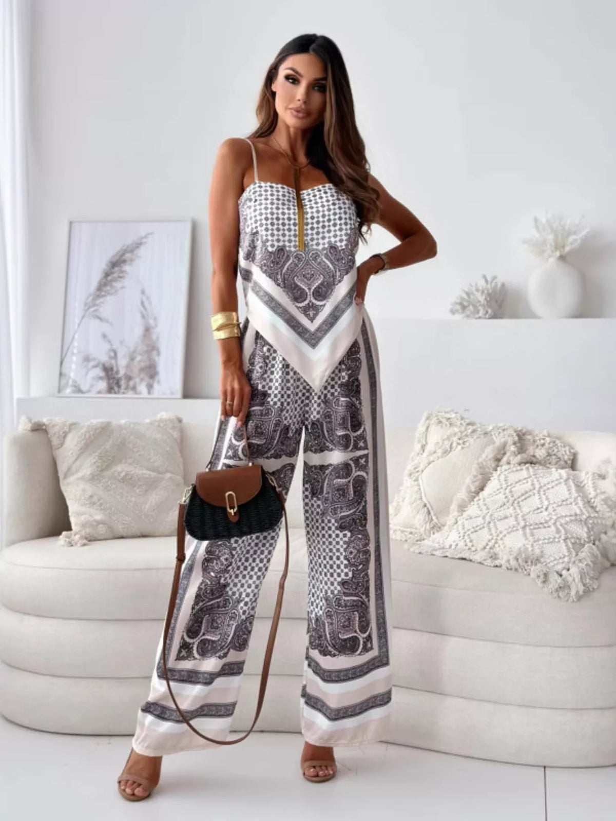 Printed cami set in army green