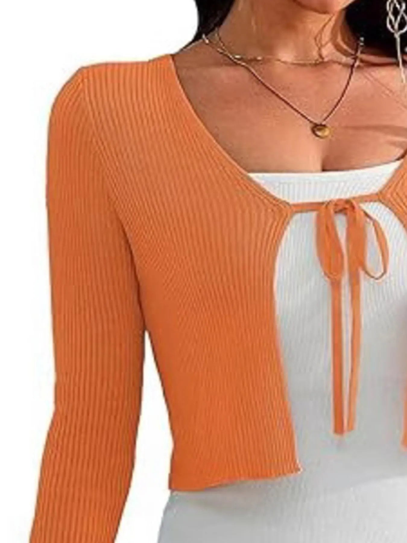 Tie-Front Long Sleeve Cardigan - Fashorio