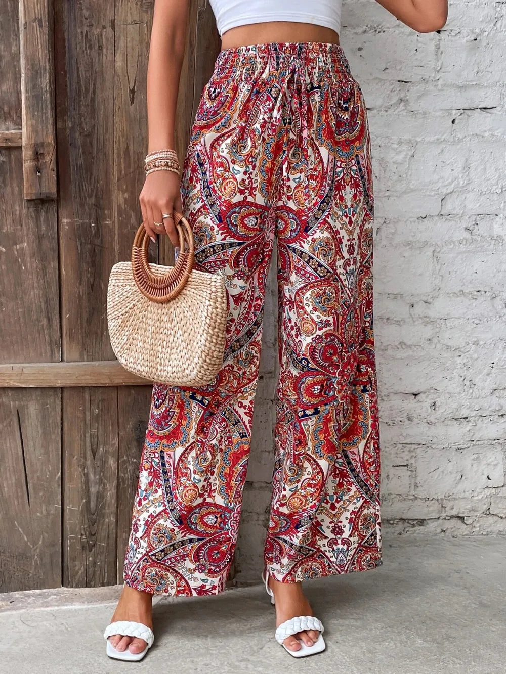 Printed Tie Waist Wide Leg Pants, view 21
