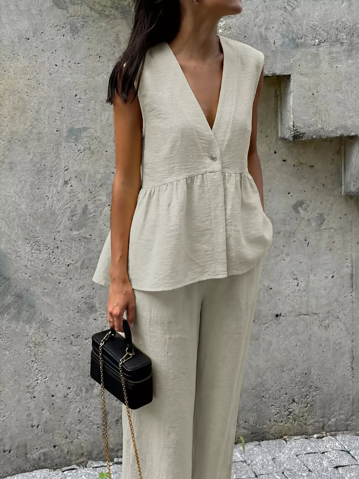 Wide leg pants set styling view